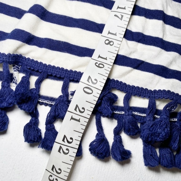 Everly Navy and White Striped Women's Tank Top with Tassels - Picture 12 of 12